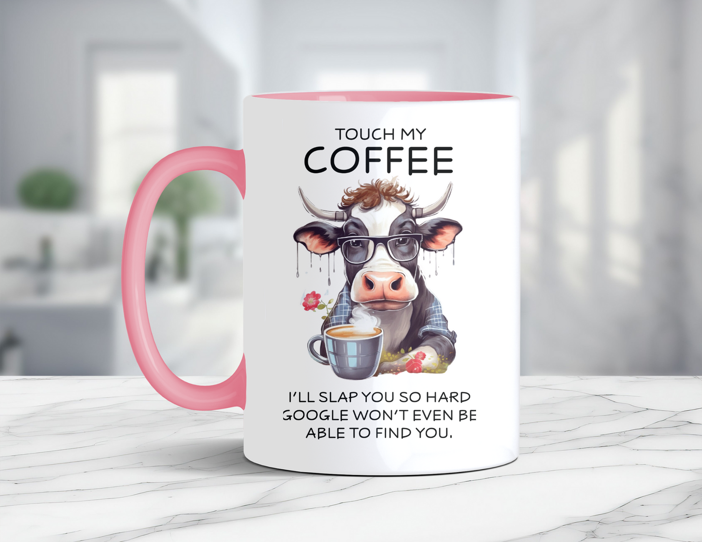 TOUCH MY COFFEE GOOGLE COW MUG