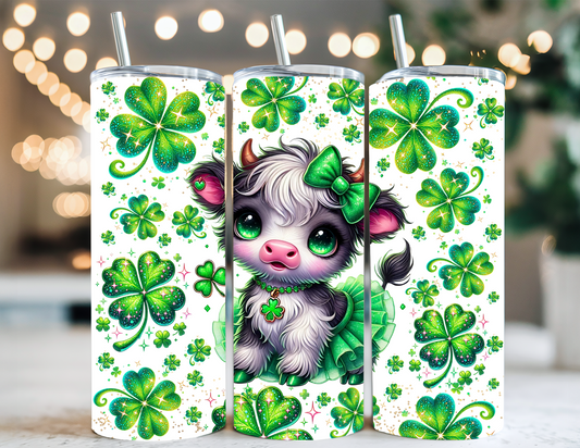 BABY HIGHLAND COW AND SHAMROCKS TUMBLER