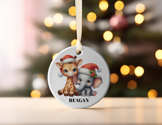 PERSONALIZED ELEPHANT WITH GIRAFFE ORNAMENT