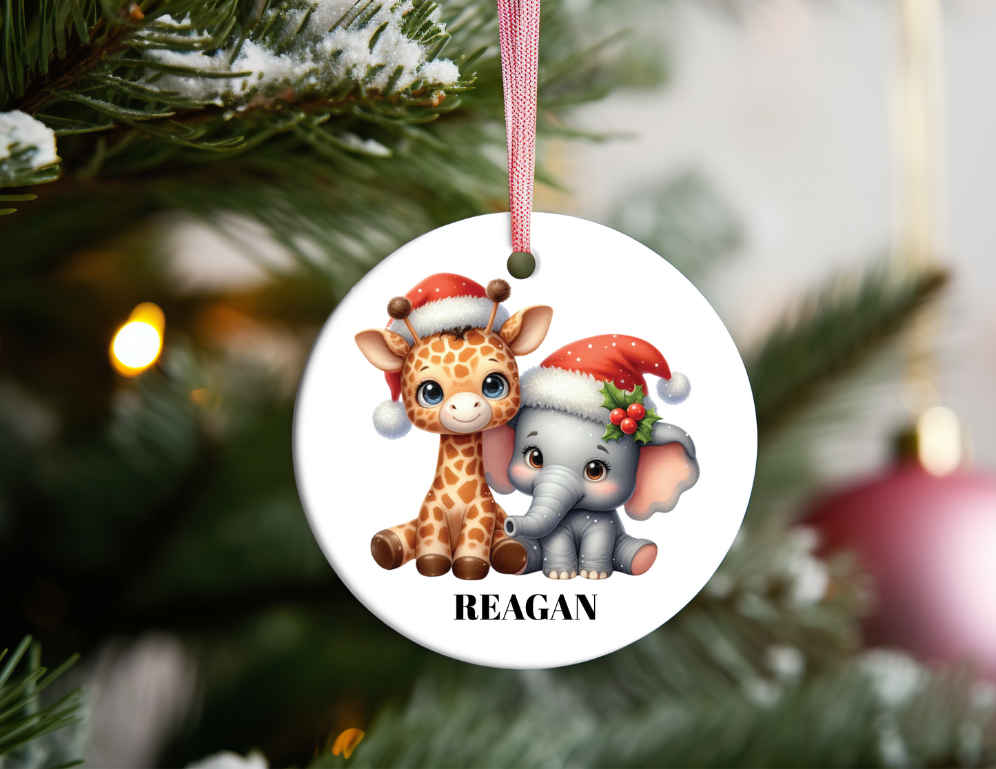 PERSONALIZED ELEPHANT WITH GIRAFFE ORNAMENT