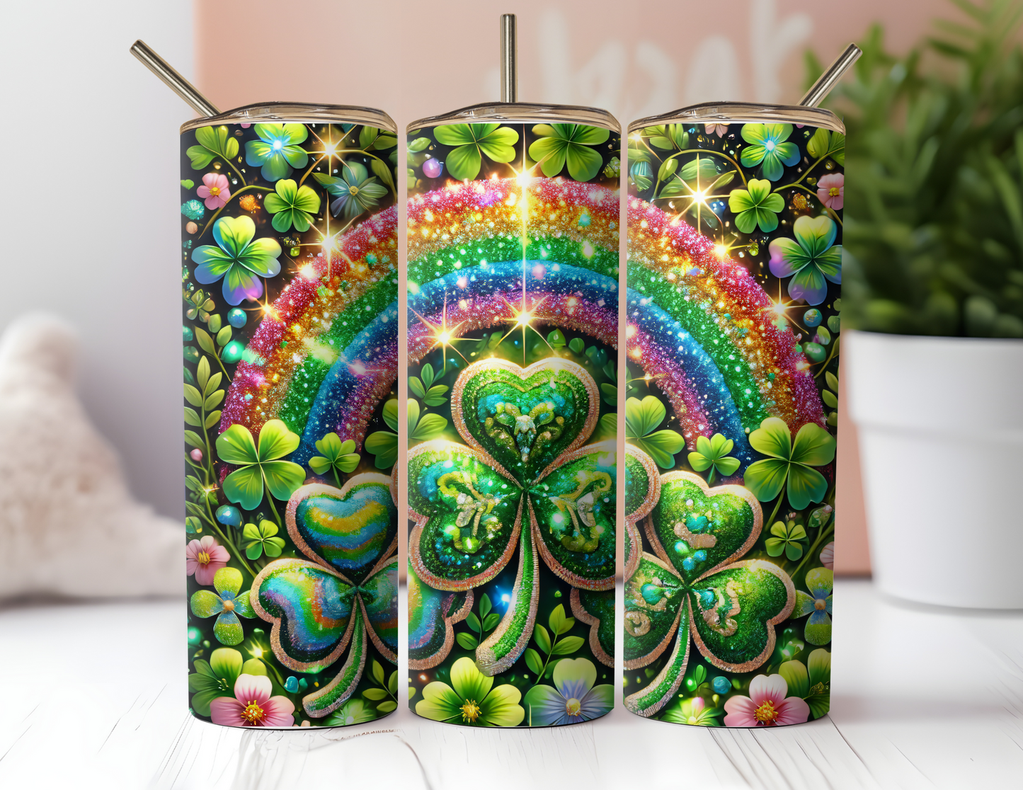 SHAMROCKS AND RAINBOWS TUMBLER