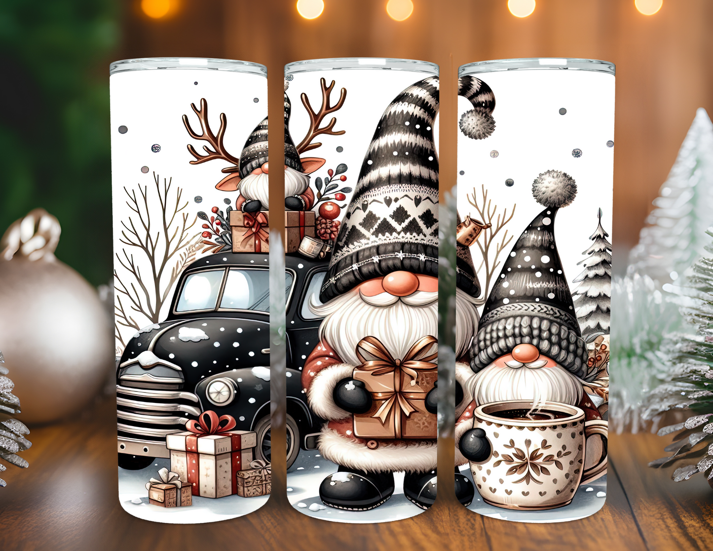 BLACK AND WHITE GNOMES TUMBLER