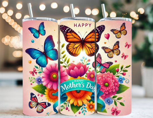 MOTHERS DAY FLORAL BUTTERFLY TUMBLER