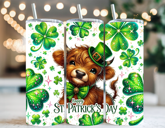 HIGHLAND COW AND SHAMROCKS TUMBLER