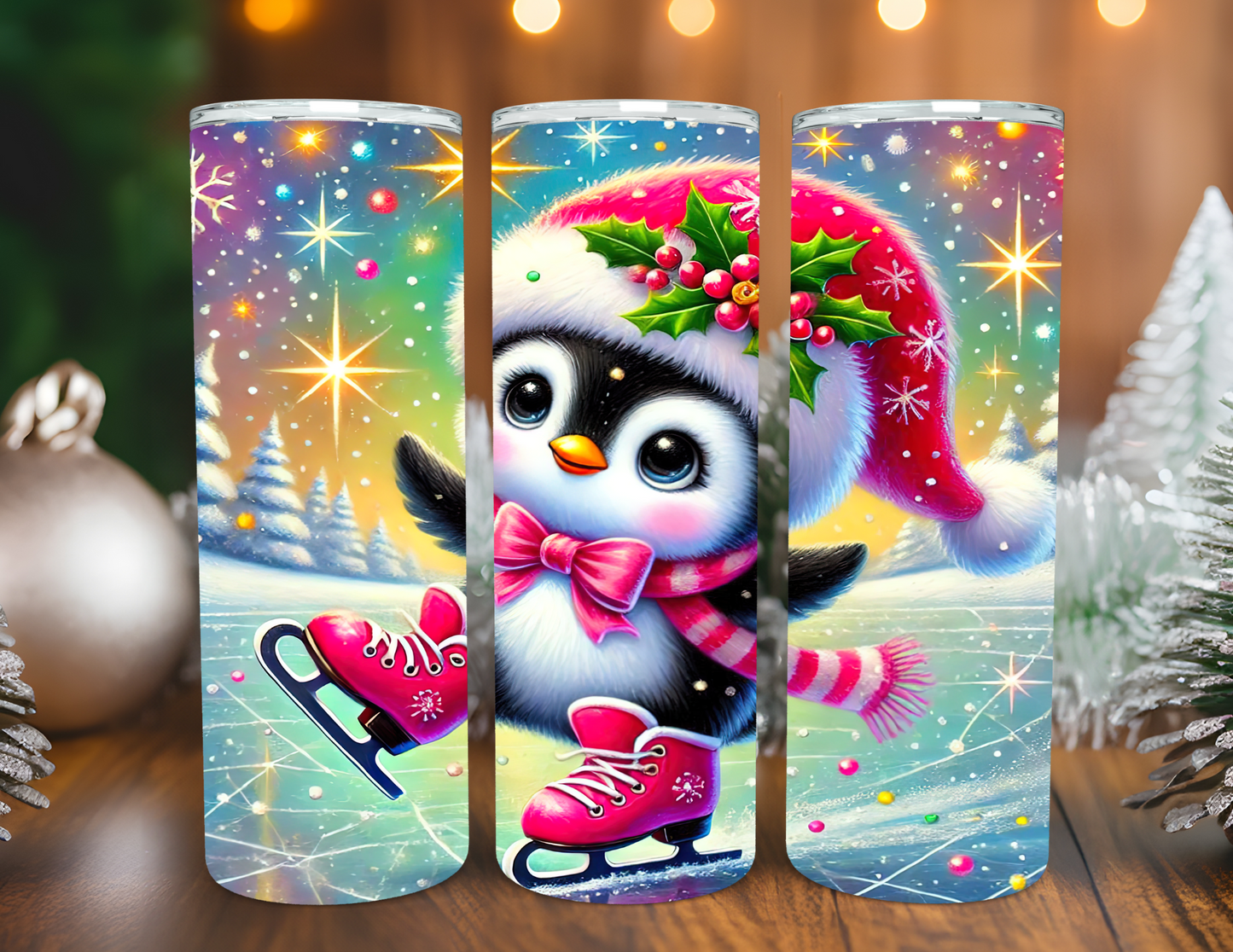 ICE SKATING PENGUIN CHRISTMAS TUMBLER