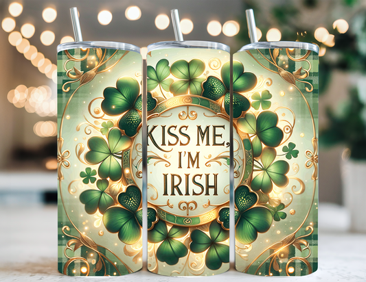 KISS ME IM IRISH SHAMROCK TUMBLER