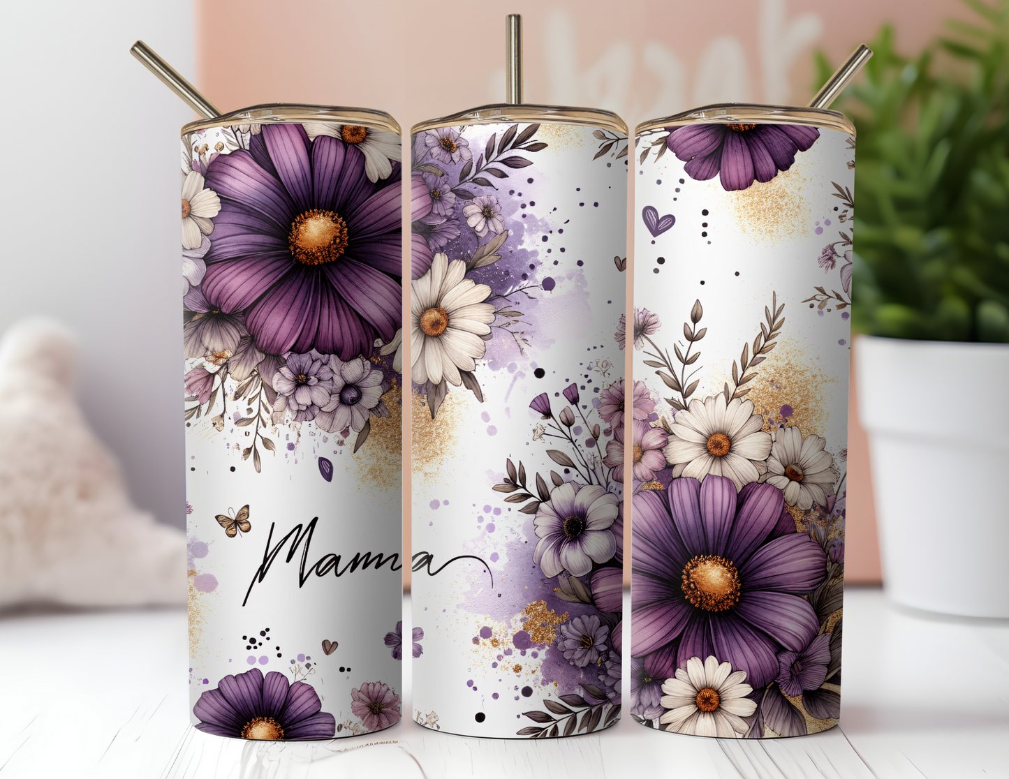 MAMA PURPLE FLORAL TUMBLER