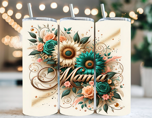 MAMA TEAL AND BEIGE FLORAL TUMBLER