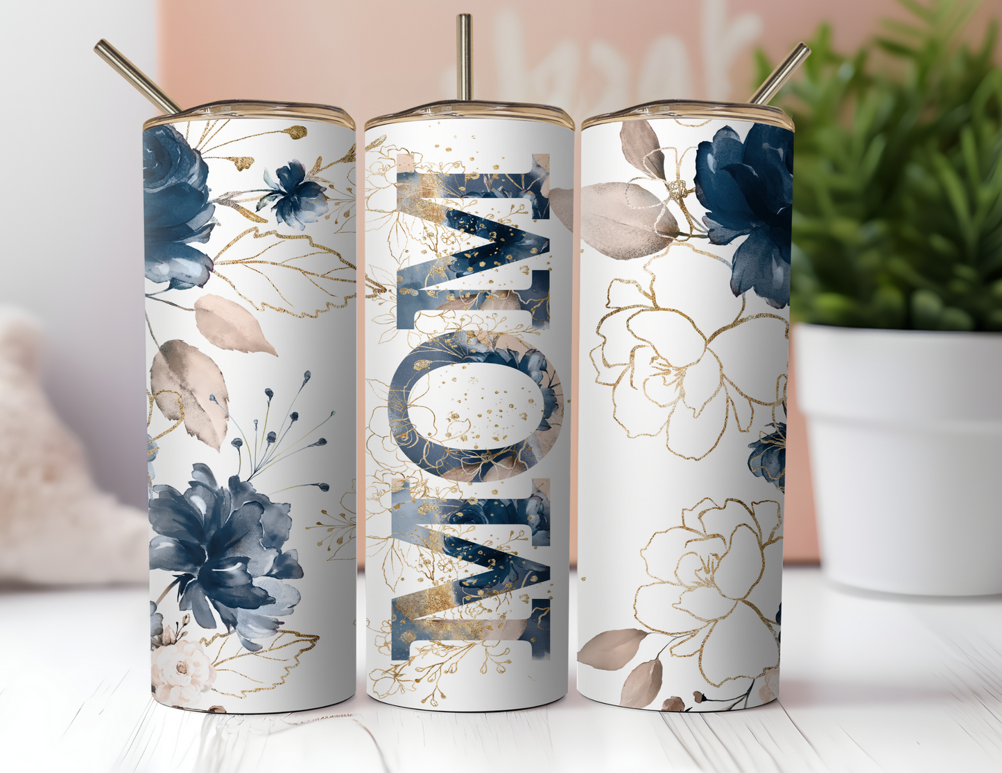 MOM BLUE FLORAL TUMBLER