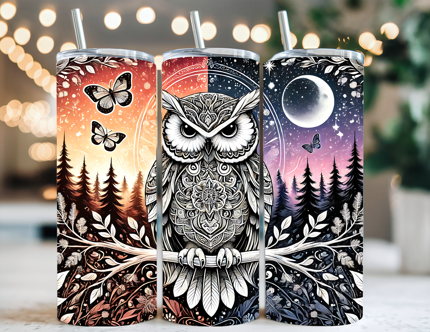 BLACK AND WHITE OWL TUMBLER