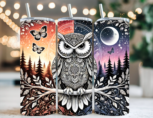 BLACK AND WHITE OWL TUMBLER
