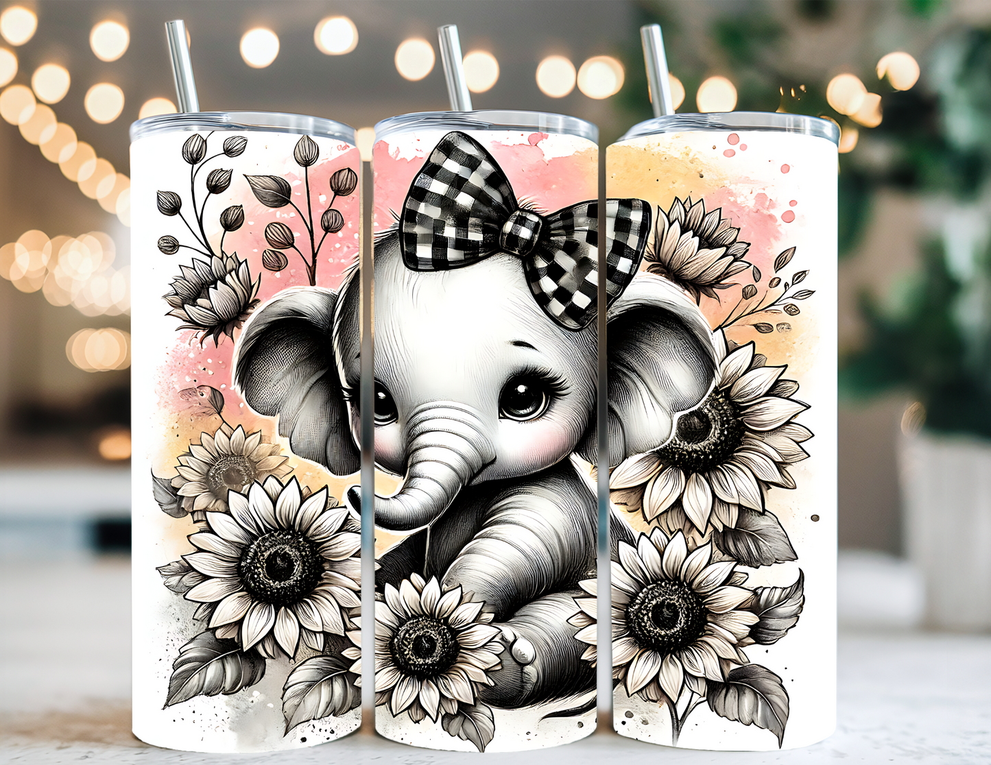 BLACK AND WHITE ELEPHANT TUMBLER
