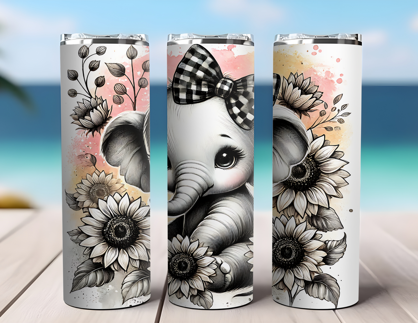 BLACK AND WHITE ELEPHANT TUMBLER