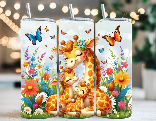 GIRAFFE AND FAMILY FLORAL TUMBLER