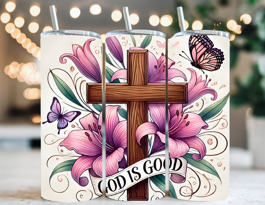 GOD IS GOOD CROSS TUMBLER