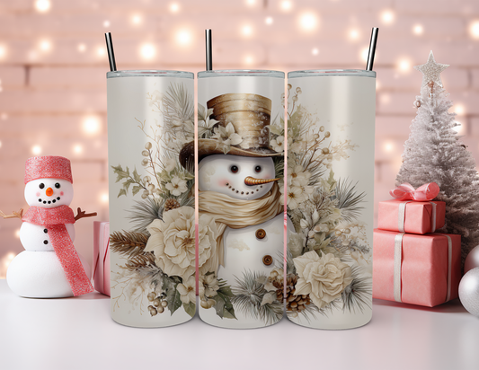 GOLD FLORAL SNOWMAN TUMBLER
