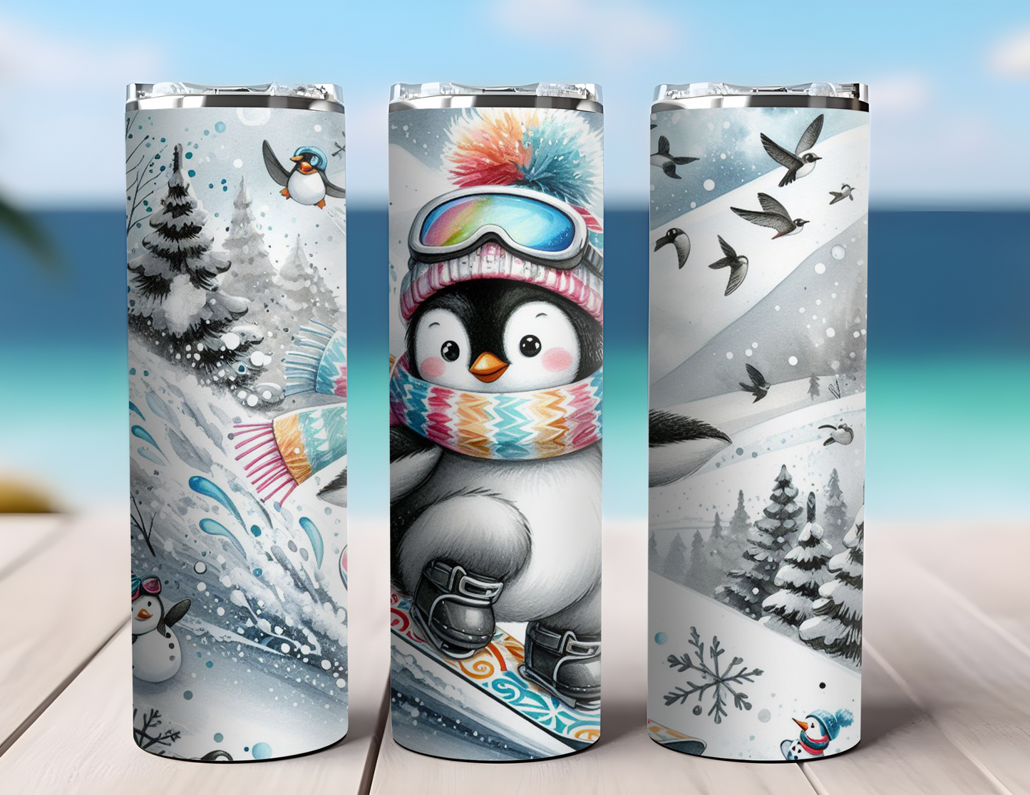 PENGUIN SNOWBOARDING TUMBLER