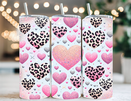 LEOPARD AND PINK HEARTS TUMBLER