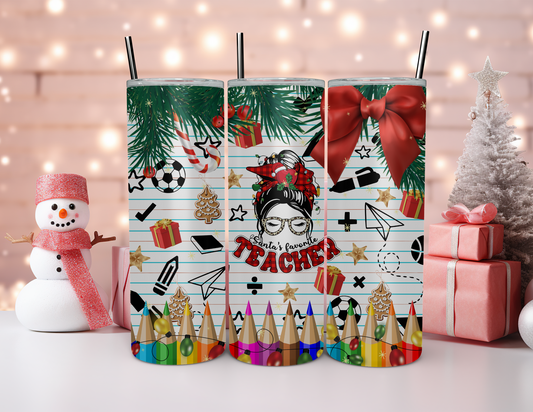 SANTA'S FAVORITE TEACHER CHRISTMAS TUMBLER