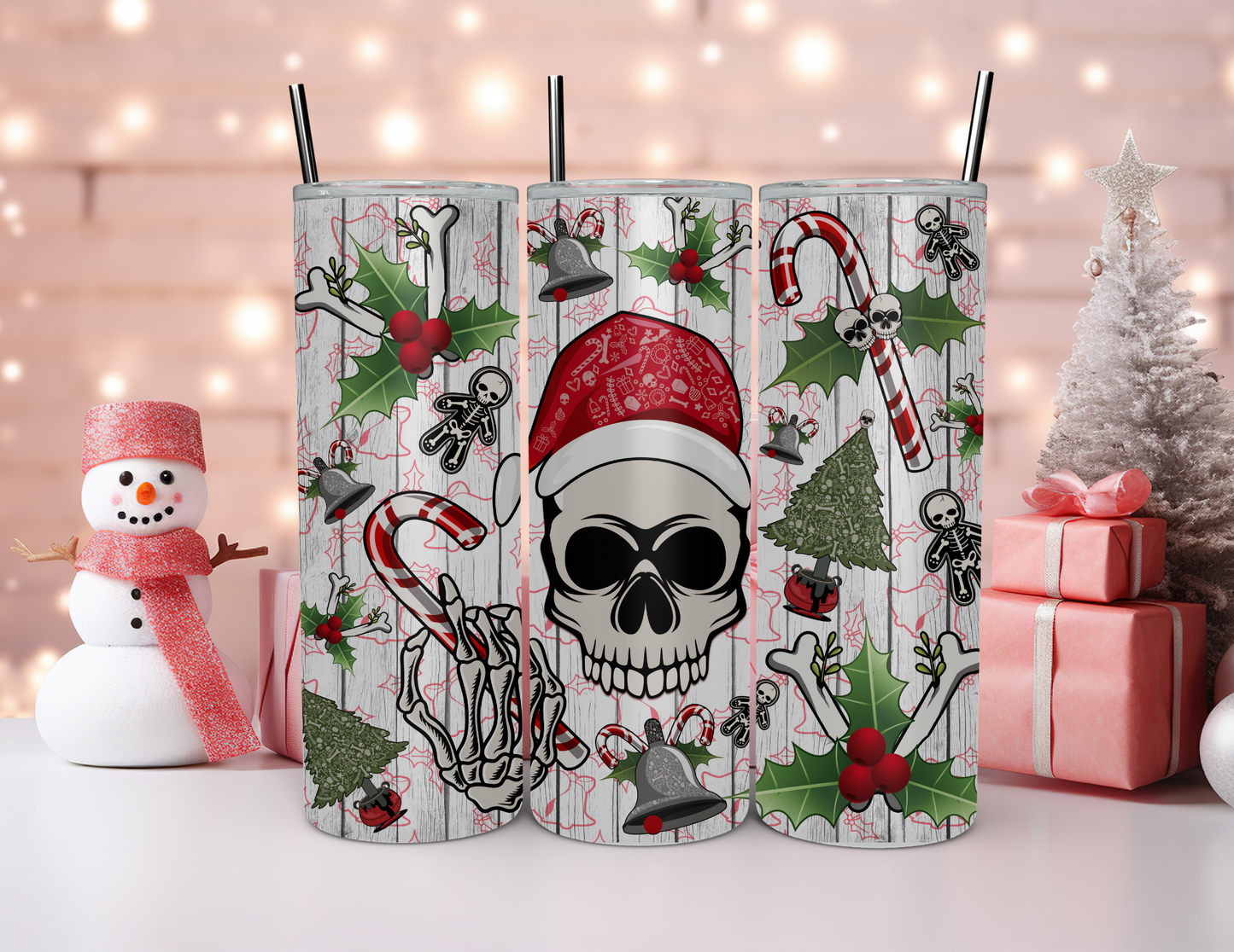 SKULLS AND BONES CHRISTMAS TUMBLER