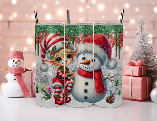 SNOWMAN AND ELF CHRISTMAS TUMBLER