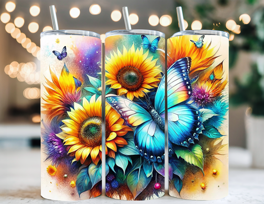 BUTTERFLY WITH SUNFLOWER TUMBLER