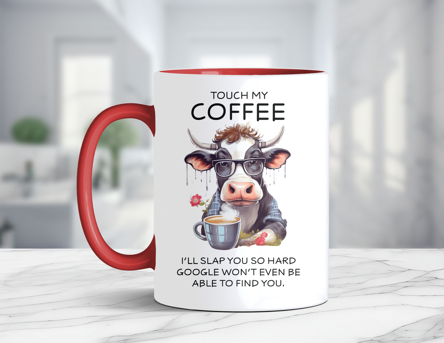 TOUCH MY COFFEE GOOGLE COW MUG