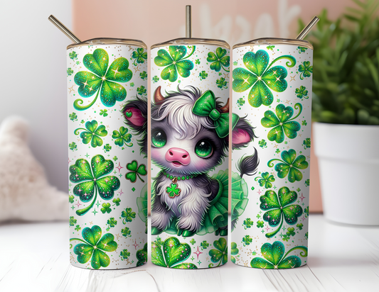 BABY HIGHLAND COW AND SHAMROCKS TUMBLER