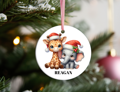 PERSONALIZED ELEPHANT WITH GIRAFFE ORNAMENT