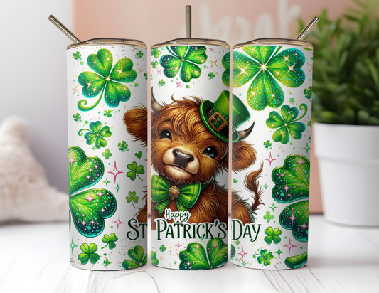 HIGHLAND COW AND SHAMROCKS TUMBLER