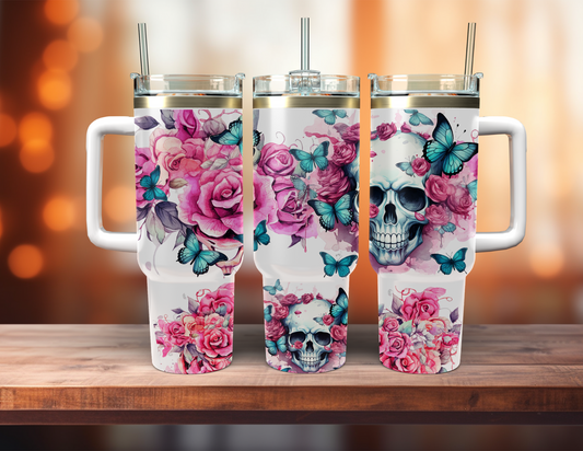 FLORAL SKULL 40 OZ TUMBLER