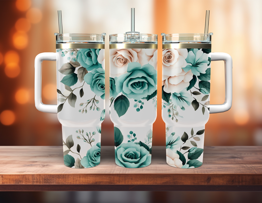 TEAL FLORAL 40 OZ TUMBLER