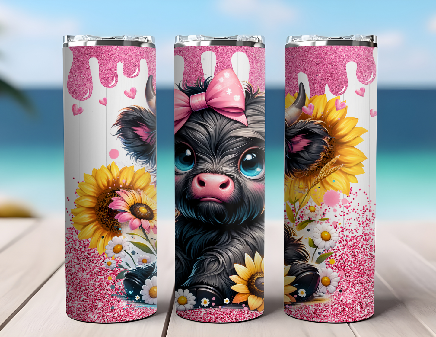 PINK SPARKLE HIGHLAND COW TUMBLER