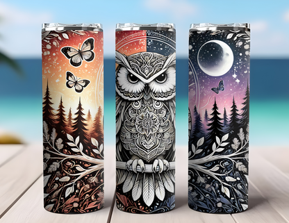 BLACK AND WHITE OWL TUMBLER