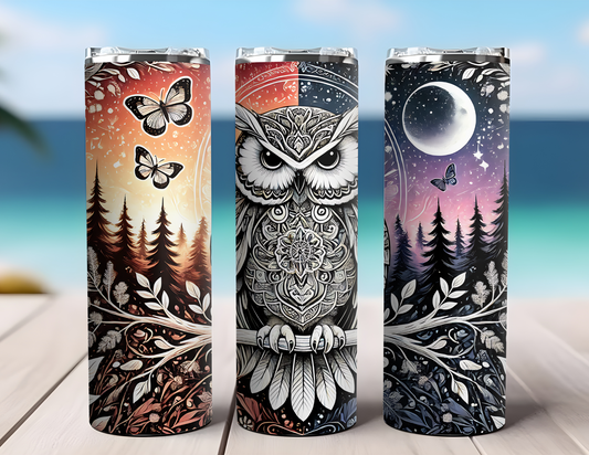 BLACK AND WHITE OWL TUMBLER