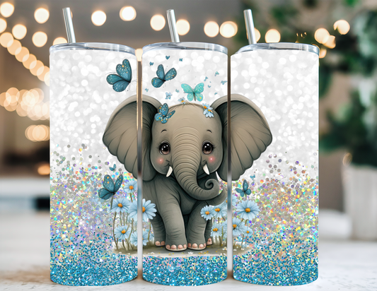 BLUE FLORAL BABY ELEPHANT TUMBLER