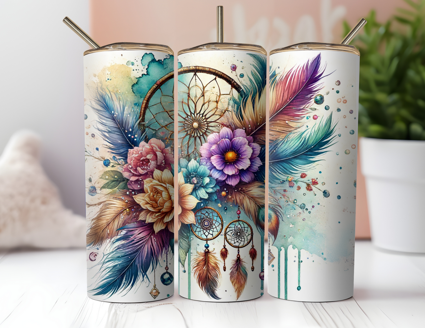 DREAM CATCHERS WITH FEATHERS TUMBLER