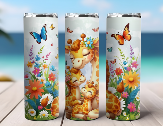 GIRAFFE AND FAMILY FLORAL TUMBLER
