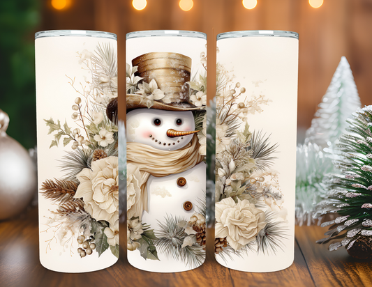 GOLD FLORAL SNOWMAN TUMBLER