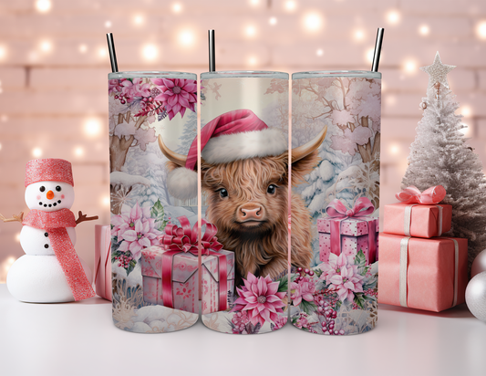 PINK HIGHLAND COW TUMBLER