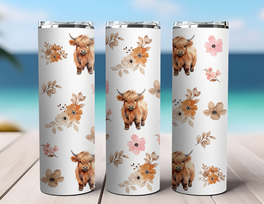 FLORAL HIGHLAND COW TUMBLER