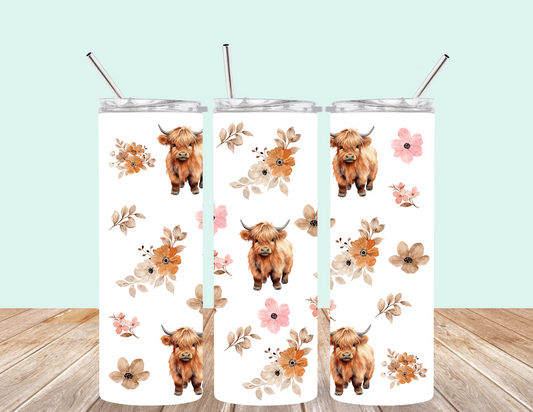 FLORAL HIGHLAND COW TUMBLER