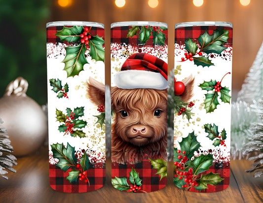 HIGHLAND COW CHRISTMAS PLAID TUMBLER