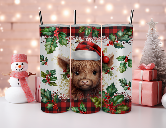HIGHLAND COW CHRISTMAS PLAID TUMBLER