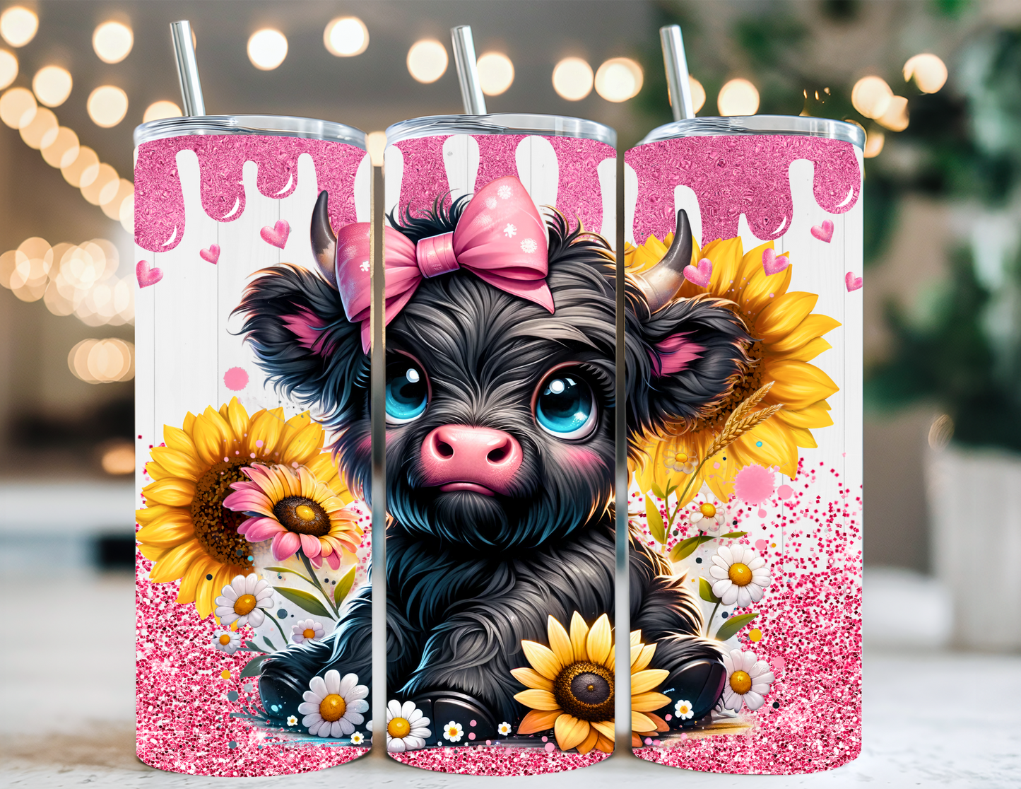 PINK SPARKLE HIGHLAND COW TUMBLER