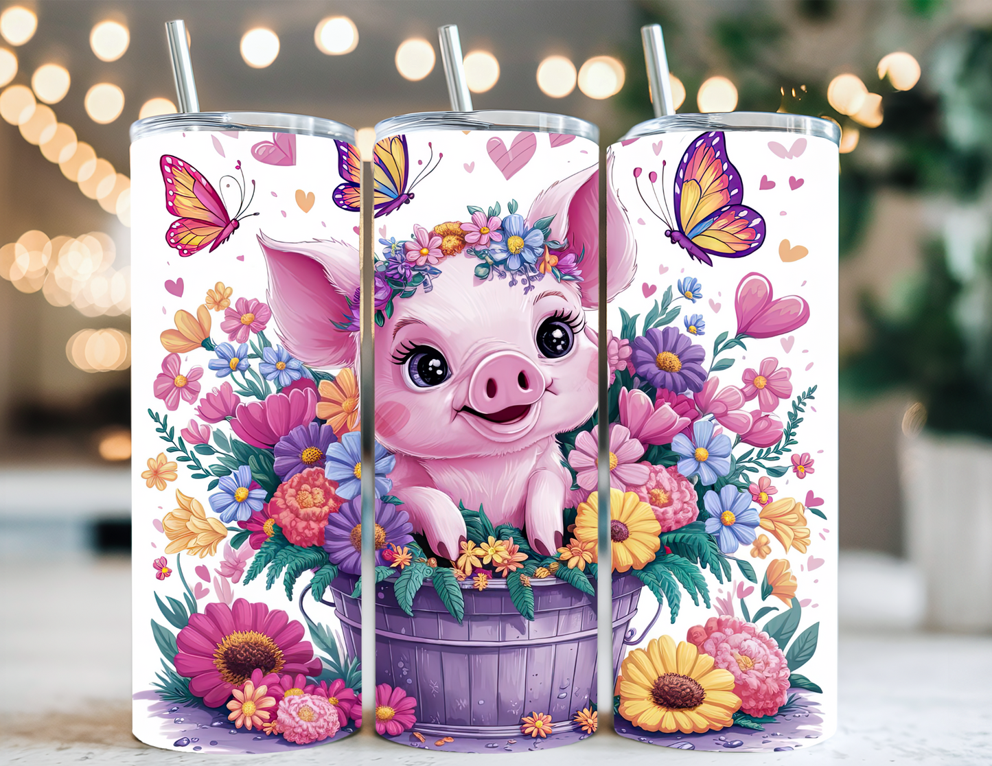 PIG WITH BUTTERFLIES TUMBLER