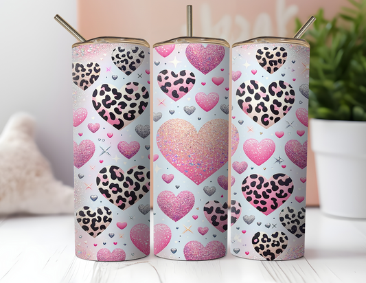 LEOPARD AND PINK HEARTS TUMBLER