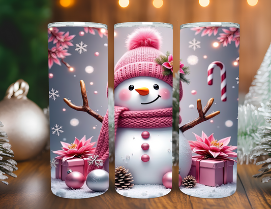 PINK AND SILVER SNOWMAN TUMBLER