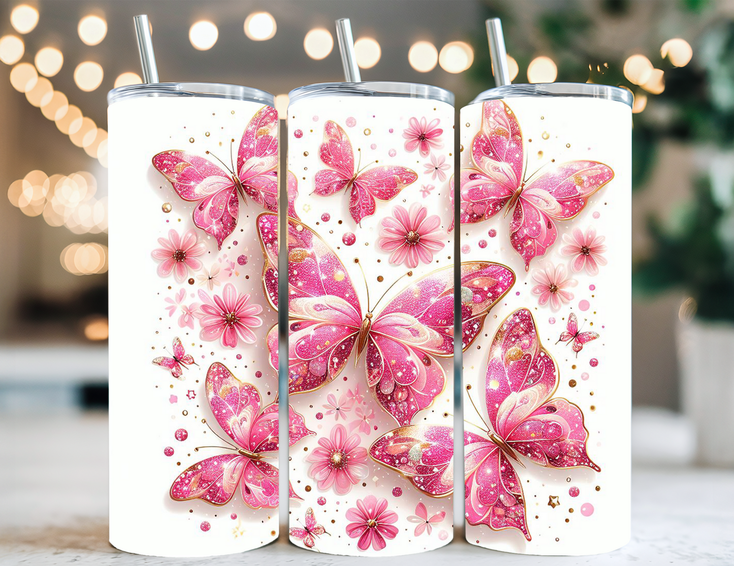 PINK BUTTERFLY TUMBLER