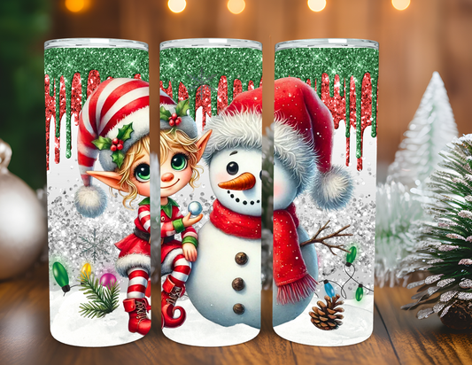 SNOWMAN AND ELF CHRISTMAS TUMBLER